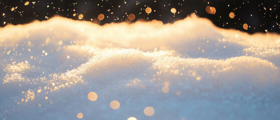 Aufkleber - Warm sunlight dances on soft snow, creating a golden glow against a dark backdrop