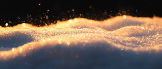 Poster - Snow texture illuminated by warm sunlight against a dark backdrop