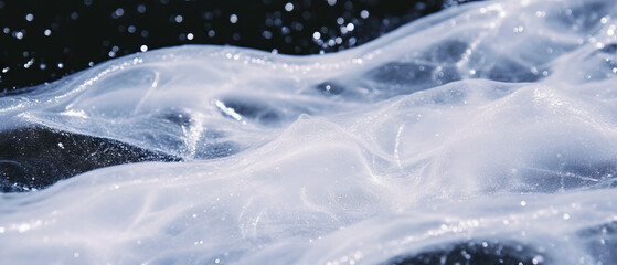 Poster - Dynamic snow texture with wind ripples creating wave-like patterns on a black background