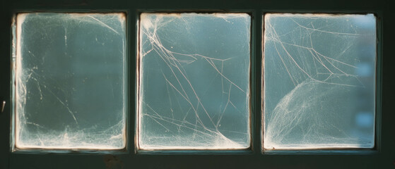 Poster - Spider web overlay texture on window with light shining through dark background