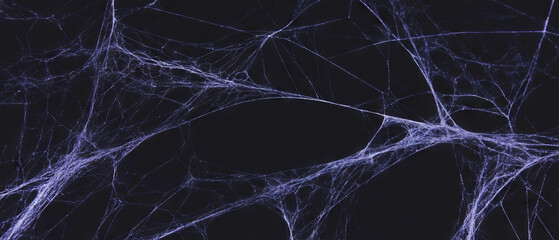 Poster - Intricate spider web with newly spun threads showcased against a black backdrop