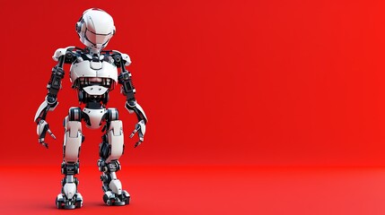 Poster - A white robot stands on a red background.