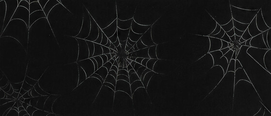 Poster - Monochrome spider web overlay design with classic texture on a black background