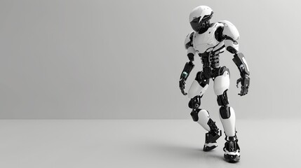 Poster - A white and black robot stands in a white room.