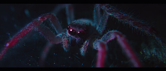 Poster - Intricate spider web texture with shadows highlighting three-dimensional depth on dark background