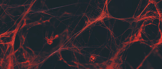 Poster - Spider web overlay featuring a spider silhouette and a hidden predator in dark background