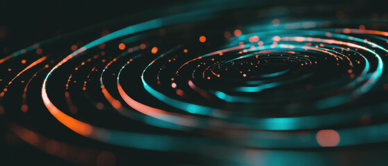 Poster - Spiral pattern of a spider web overlay glows against a black background