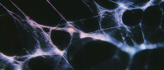 Poster - Intricate spider web texture glistening against a dark background with a sense of movement