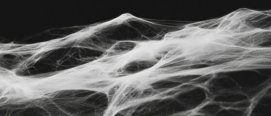Poster - Intricate spider web with windblown threads creates dynamic texture against black backdrop