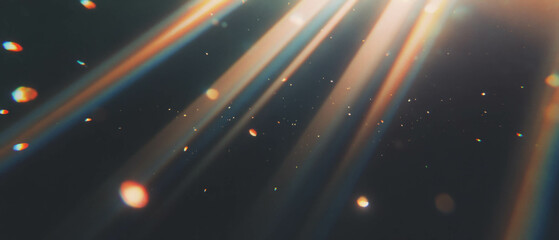Poster - Subtle light rays highlighting a hazy atmosphere against a dark background for creative projects
