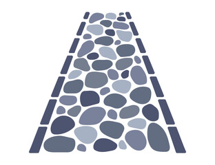 Wall Mural - cobblestone perspective road, stone texture. vector sidewalk, old garden path