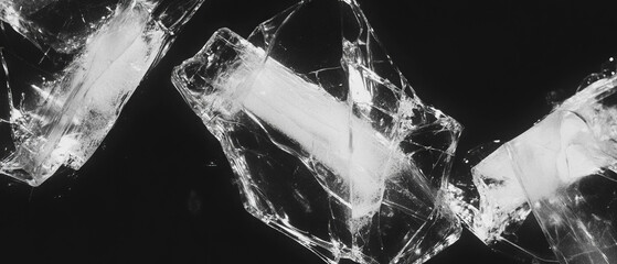 Aufkleber - Three-dimensional broken glass texture with depth against a black background