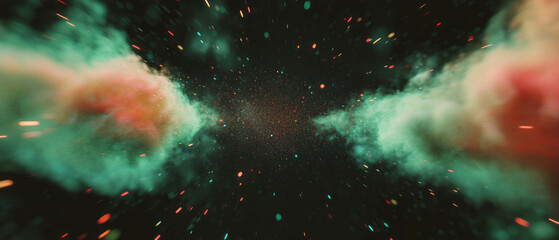 Poster - Three-dimensional dust particles create depth in dark void with colorful effects