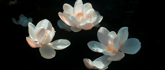 Poster - Three-dimensional petals floating in a realistic perspective against a black background