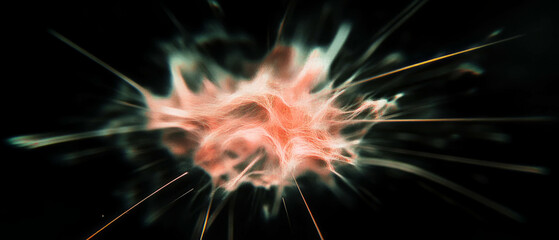 Poster - Three-dimensional sparks floating in central empty space with realistic depth on a black background
