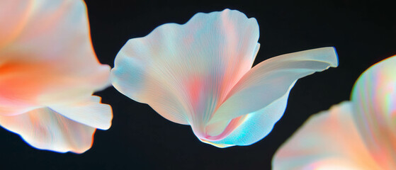 Poster - Three-dimensional petals floating in a dark space create an ethereal aesthetic