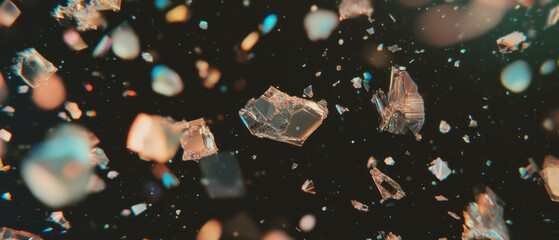 Poster - Exploration of tiny glass fragments with microscopic details against a black background