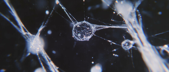 Poster - Overlay texture of tiny paper fibers showcasing microscopic details against a black background