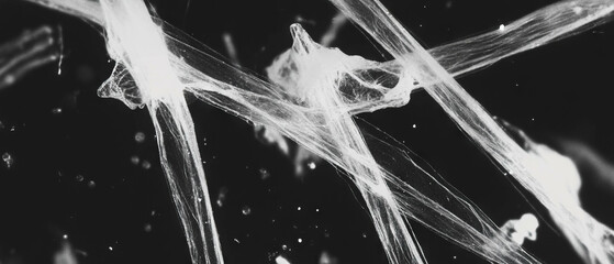 Poster - Close look at tiny paper fibers reveals intricate textures on a black background