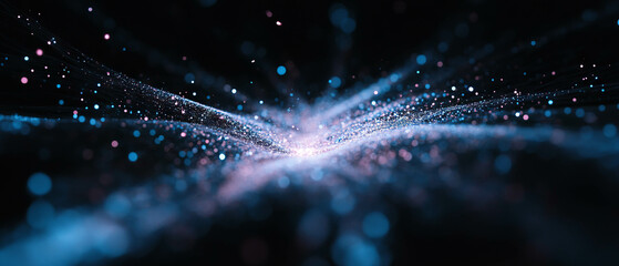Poster - Glowing particles create dynamic energy effect against a dark background