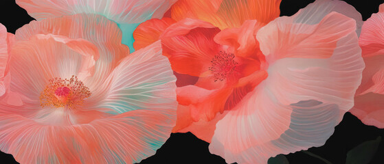 Poster - Vibrant watercolor blooms with intense colors against dark background showcase artistic beauty