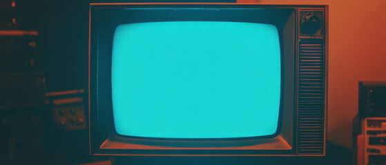 Poster - Vintage television displaying blue screen error on black background creating a nostalgic atmosphere