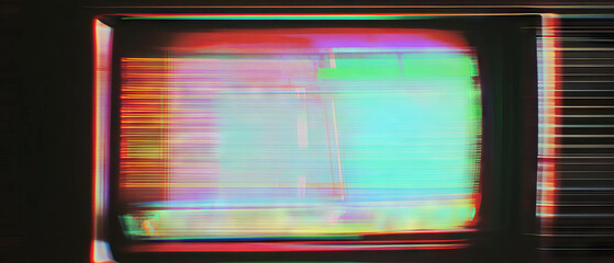 Poster - Vintage television screen overlay with interference and moiré patterns on a dark background