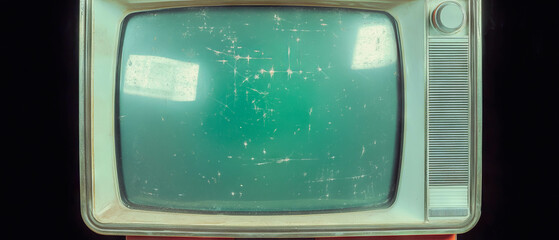Poster - Overlay features a vintage television screen exhibiting scratches and dust on a black background