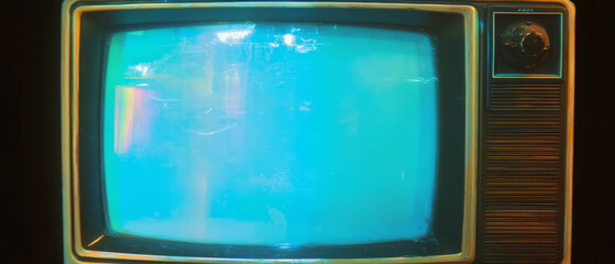 Poster - Vintage television screen overlay with dust, scratches, and worn texture at black background