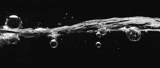 Poster - Visual effect of water bubbles rising with air bubbles in a black background texture