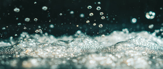 Poster - Dynamic upward motion of water bubbles with air bubbles on a black background