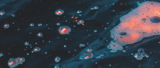 Poster - Exploration of abstract water bubbles creating artistic shapes on a dark background
