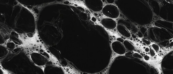 Poster - Bubbles rising in carbonated liquid creating effervescent texture on black background