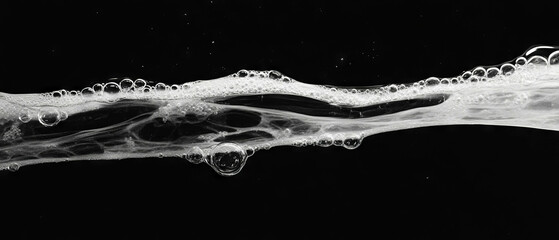 Poster - Bubbles forming intricate patterns on a smooth black background