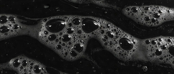 Poster - Water bubbles creating a structured overlay texture on a black background