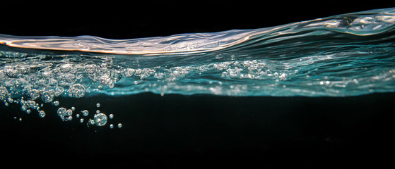 Poster - Water bubbles create captivating underwater effects against a black background