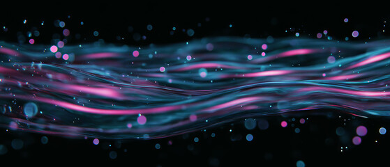 Poster - Flowing water bubbles with dynamic movement and merging effects against a black background