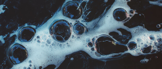 Poster - Water bubbles with three-dimensional shadows on a textured black background