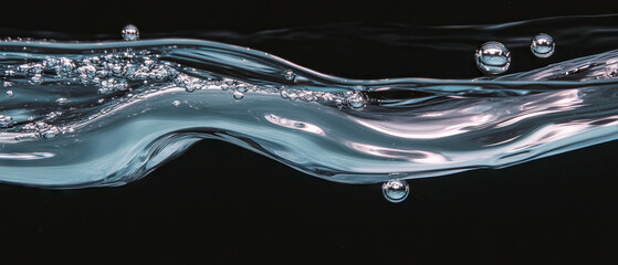 Aufkleber - Water bubbles create a stunning effect in clear liquid against a black background
