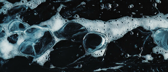 Poster - Water bubbles overlay on a black background creating structured patterns and formations