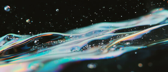 Poster - Sharp water bubbles glisten against a dark background with defined shapes and textures
