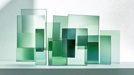 Poster - Elegant Composition of Geometric Green Glass Panels Artfully Arranged for Modern Home Decor and Interior Design Inspiration