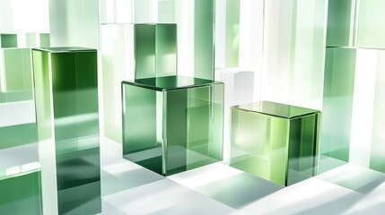 Poster - Abstract composition of translucent green glass shapes creating a modern and artistic environment suitable for background or design elements in various creative projects
