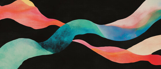 Poster - Wavy watercolor lines create a flowing texture for creative design on black background