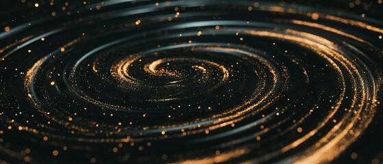 Poster - Whirling gold confetti swirling in a mesmerizing motion against a dark backdrop