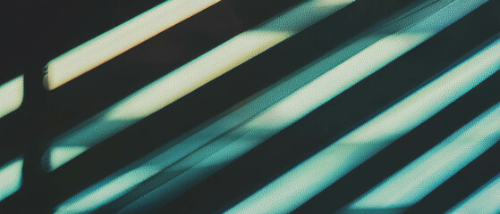 Aufkleber - Shadows of window blinds create striped patterns with contrasting light on a dark background