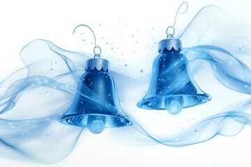Wall Mural - two blue christmas bells hanging and swinging with magical light trails