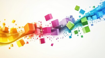 Poster - Colorful Abstract Background with 3D Cubes and Waves, Perfect for Creative Designs, Art Projects, and Digital Media Applications in Vibrant Tones