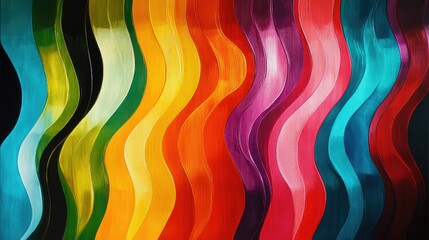 Fototapete - Abstract colorful wavy forms cascading vertically, forming a dynamic and sleek design