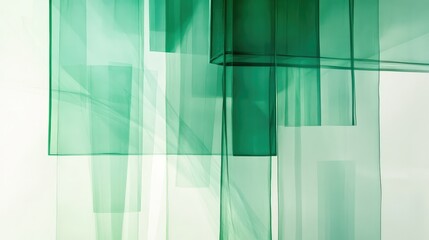 Poster - Abstract Green Transparent Panels Floating in a Light Background, Creating an Ethereal and Modern Aesthetic, Ideal for Design and Artistic Projects